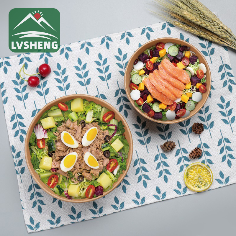 Veitingastaður umhverfisvænn, lífbrjótanlegur jarðgerður kraftpappírsskál frá Lvsheng Factory